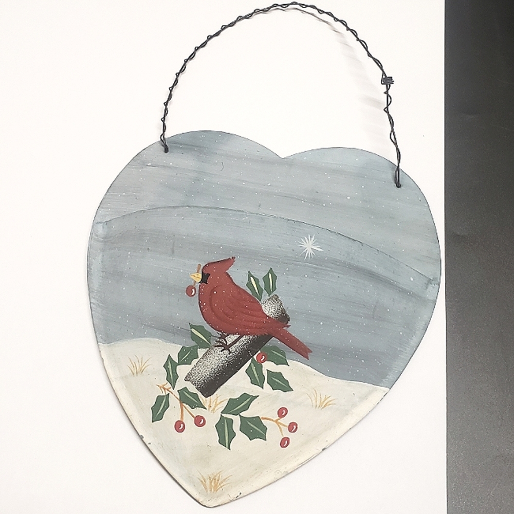 Unique Tin Heart Hand Painted Red Robin Wall Decor